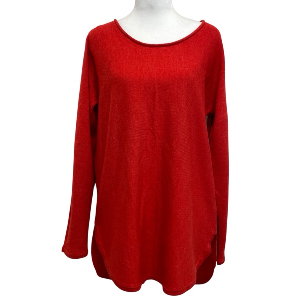 Max Studio 100% Merino Wool Red Pullover High Low Knit Sweater